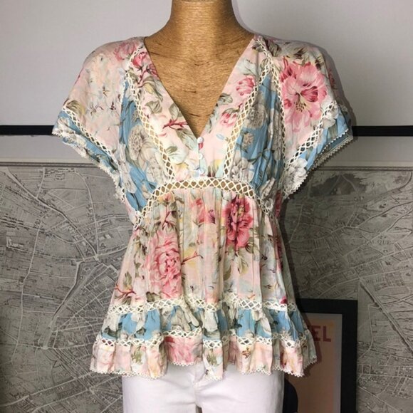 Zimmermann Tops - Zimmerman Floral Lace Trim Women Top Size 3